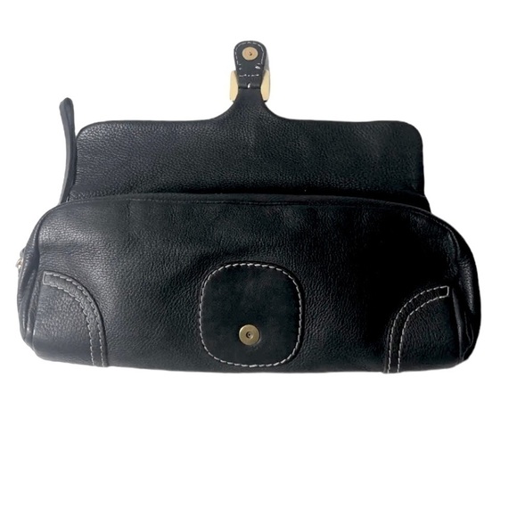 KATE SPADE Pebble Leather Barrel Clutch Hand Held Black Gold Hardware Dark Goth - Picture 4 of 15